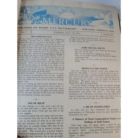 1938 T.S.S. Rotterdam North Cape Russia Cuise Itenerary Ship's Program Journal